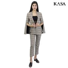 KASA Grey Checkered Blazer/Pant Set For Women