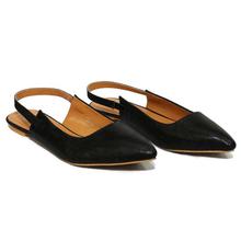 Black Shiny Pointed Ankle Strap Flat Sandals For Women