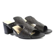 Black Laser Cut Slide Sandals For Women