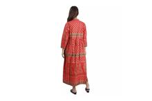 Floral Printed Long Kurti Dress For Women-Red