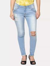 Being Human Baby Blue Ripped Slim Jeans For Women - BHWDI8018