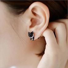 Vintage Design Black Realistic Lovely Cat Head Ear Stud Earring