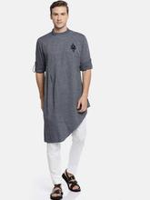 Freehand Men Navy & White Slim Fit Self Design Kurta with Pyjamas