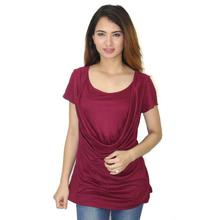 Maroon Front Layered Cotton Mix T-Shirt For Women (WTP4703)