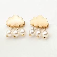 Gold Toned Faux Pearl Danglers Cloud Water Designed Earrings For Women