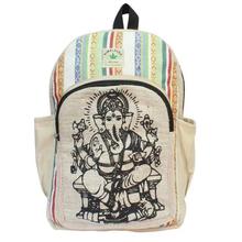 Beige/Multi-color 'Ganapati' Printed Hemp Backpack - Unisex