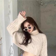 Stylish funnel neck cable knit crop sweater