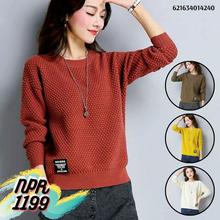 Korean Knit Women's Round Neck Solid Color Pullover