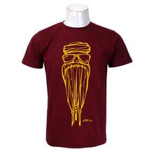 Wosa - Maroon Round Neck Cool Guy With Beard Print Half Sleeve Tshirt for Men