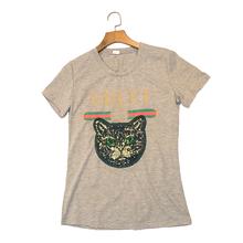 GUCCI Cat Printed Tshits for Women - Grey