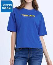 JeansWest Marun Blue T-shirt For Women