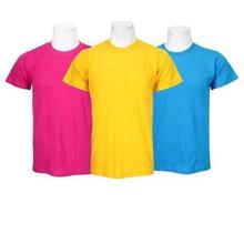 Pack Of 3 Plain 100% Cotton T-Shirt For Men-Pink/Yellow/Sky Blue