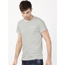 ether Men Grey Melange Striped Round Neck T-shirt