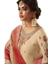 Stylee Lifestyle Beige Satin Embroidered Dress Material - 2361