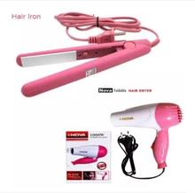 Combo Nova Foldable Hair Dryer 1000W + Mini Ceramic Hair Straightener