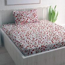 Divine Casa Sense 104 TC Cotton BedSheet with 1 Pillow Cover - Floral, Red and Yellow