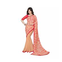 Light Peach Georgette Saree For Women With Blouse (DIPB 84)