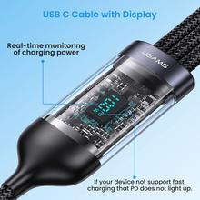 USAMS Multi Charging Cable PD 100W USB C Fast Charger Cable with LED Display Nylon Braided Cord 3 in 1 PD Cable Lightning / Micro / USB-C