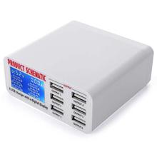 6 USB Port Charger Adapter with Digital Display Screen - White (EU Plug)