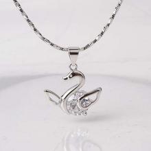 Ouxi Silver/White Zircon Embedded Swan Pendant With Chain For Women-K30026-1