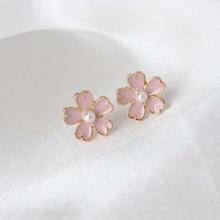 Pink Color Cherry Blossom Imitation Pearl Sakura Stud Earring