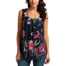 Women Printed Floral Crop Top Short Sleeveless Tank Top