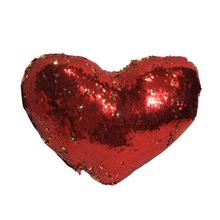 Red/Golden Reversible Glitter Sequins 30cm Heart Shaped Cushion - SKT 60