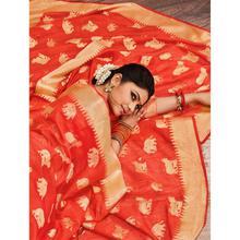 Traditional Jacquard Woven Peach Banarasi Silk Saree with Attached Blouse Piece for Wedding, Parties, Festival and Casual Occasion