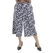 Navy Blue/White Floral Printed Trouser For Women