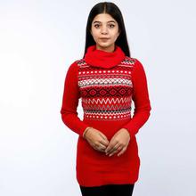 Red High Neck Fair Isle Dress(LL-16-08)