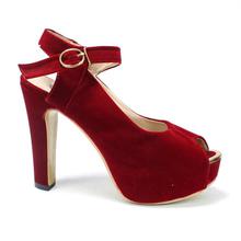 Blood Red Peep Toe Ankle Strap Heel Shoes For Women - 668-1