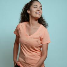 Hills & Clouds V Neck T-Shirt For Women (Peach)