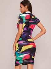 SHEIN Mock-neck Brush Stroke Print Bodycon Dress