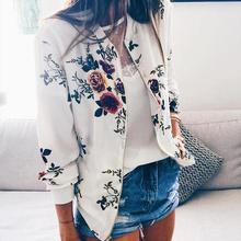 Print Bomber Jacket Women Flowers Zipper Up Retro Coat