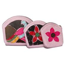 Light Pink/Black 3 In 1 Printed Stitched Coin Purse For Women