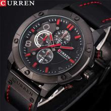 CURREN Red/Black Leather Strap Chronograph Watch For Men  - 8285