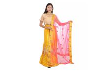 Embroidered Lehenga With Unstitched Blouse Set For Women-Yellow/Pink