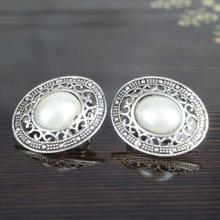 White Oval Pearl Stoned Lever-Back Earrings For Women