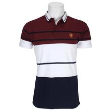 Maroon/White Striped Polo Neck Half Sleeves T-Shirt For Men