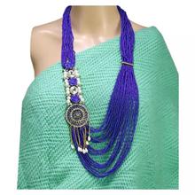 Blue Side Floral Beads Woven Pote For Women