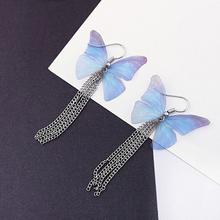 Blue Butterfly Chain Tassel Earrings For Women