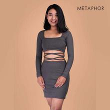 METAPHOR Grey Crisscross Design Bodycon Dress (Plus Size) For Women - MD18AF