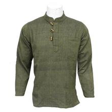 Olive Green Wooden Buttoned Kurta Shirt For Men