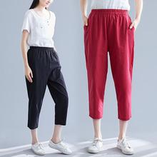 High waist cropped pants_literature solid color loose high