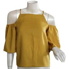 Mustard Solid Flared Sleeves Top For Women