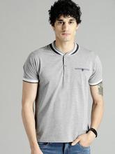 Roadster Men Grey Melange Solid Henley Neck T-shirt