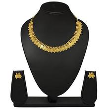 Meenaz Gold Plated Laxmi Temple Coin Necklace With Earrings Set For