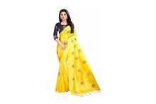 Embroidered Saree With Unstitched Blouse For Women - Yellow