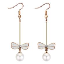 White Bow Rhinestone Crystal Pearl Stud Earrings For Women