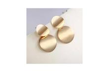 Double Circle Gold Plated Dangle Earrings